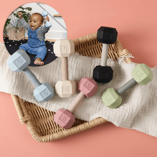 BabyBell - Dumbbell Baby Teether – Medical-Grade BPA-Free Silicone Teething Relief Toy