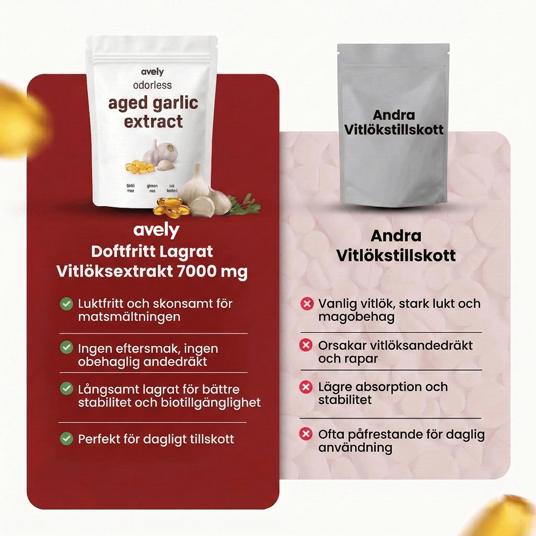 Avely – Åldrat vitlöksextrakt – 7500 mg luktfria mjuka kapslar