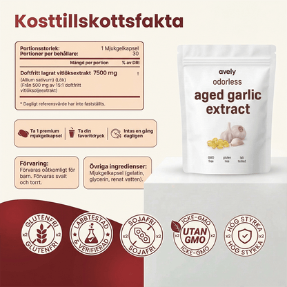Avely – Åldrat vitlöksextrakt – 7500 mg luktfria mjuka kapslar